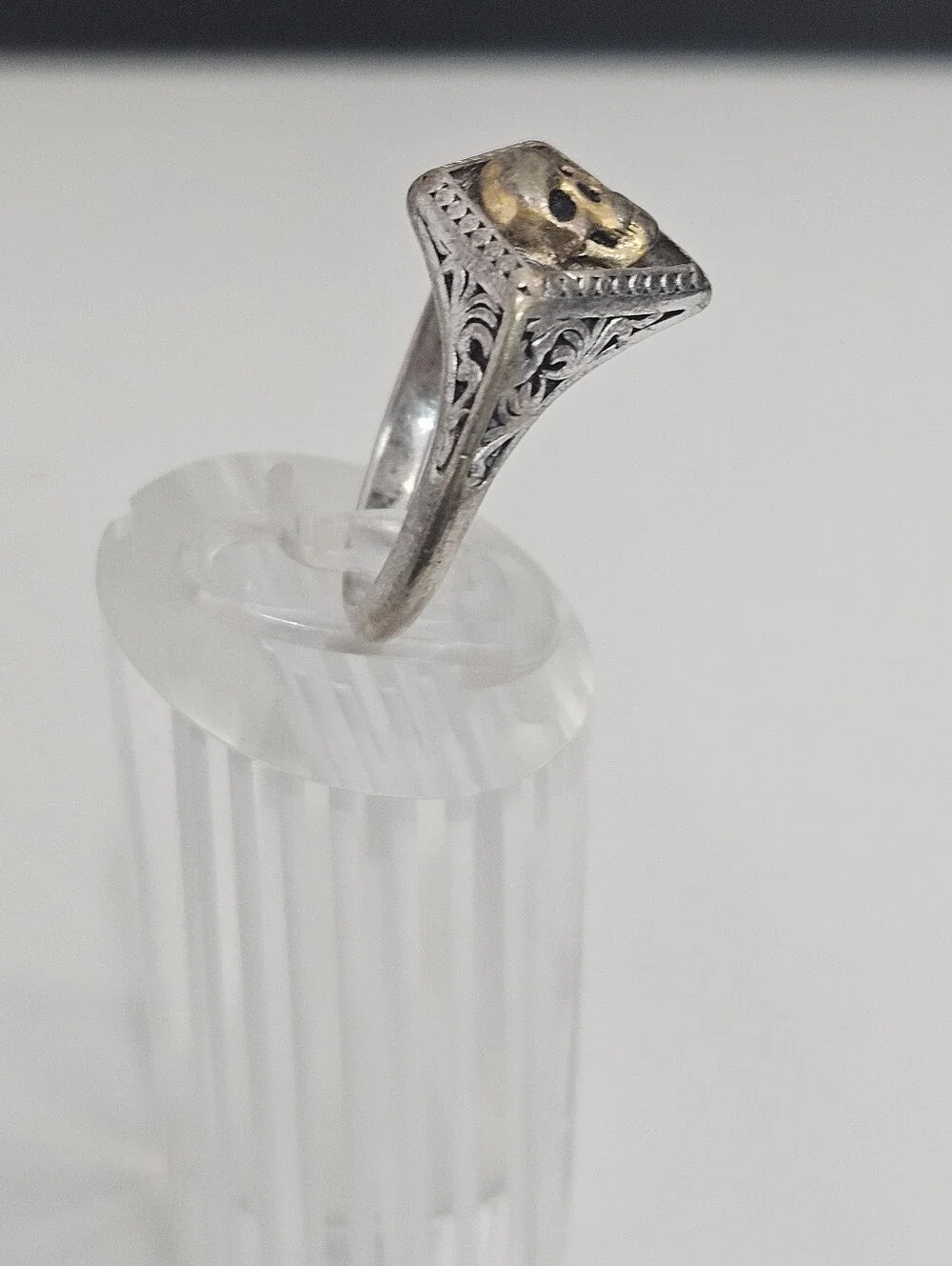 Effy 925 Skull Two Tone Gold + Sterling Silver Ring Size 10 US